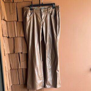 Brown faux leather flare pants
